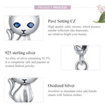 Pendente de Gato Fofo em Prata Esterlina S925 para Pulseira e Colar DIY, Gato