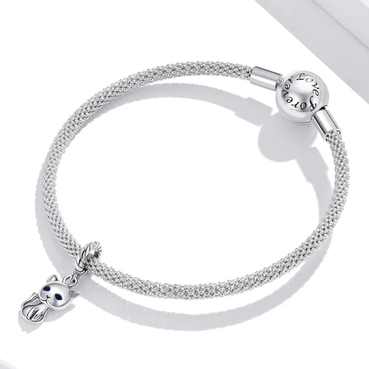 Pendente de Gato Fofo em Prata Esterlina S925 para Pulseira e Colar DIY, Gato