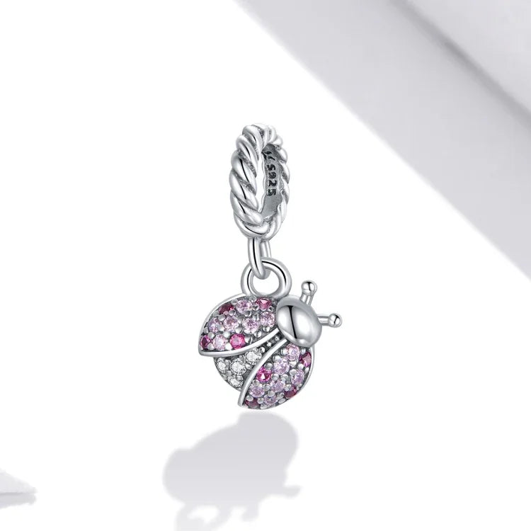 Pendente de Joaninha em Prata Esterlina S925 para Pulseira e Colar DIY, Joaninha