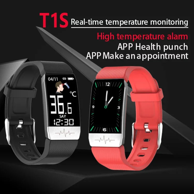 Pulseira Inteligente T1S com Ecrã de 1,14 polegadas, IP67 à Prova de Água, Suporta Monitorização de Oxigénio no Sangue / Monitorização da Temperatura Corporal / Monitorização da Frequência Cardíaca