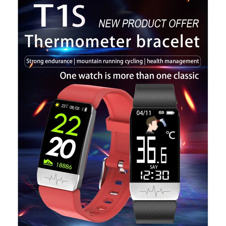 Pulseira Inteligente T1S com Ecrã de 1,14 polegadas, IP67 à Prova de Água, Suporta Monitorização de Oxigénio no Sangue / Monitorização da Temperatura Corporal / Monitorização da Frequência Cardíaca