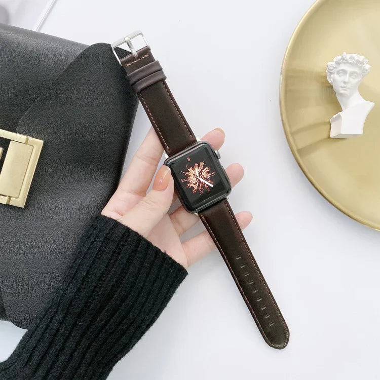 Pulseiras de substituição em couro com textura Crazy Horse + textura lisa para Apple Watch Series 6 & SE & 5 & 4 40mm / 3 & 2 & 1 38mm, Para Apple Watch Series 7 41mm / 6 & SE & 5 & 4 40mm / 3 & 2 & 1 38mm