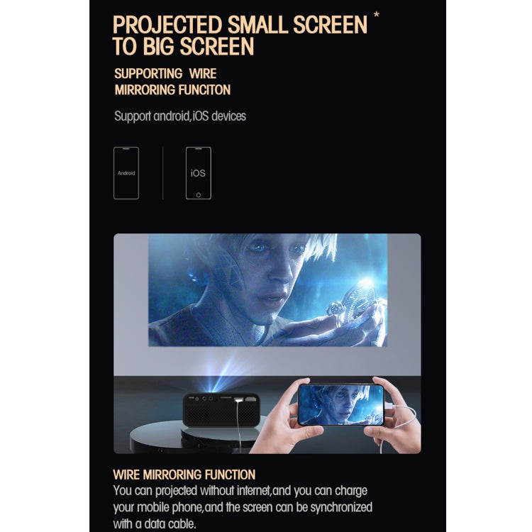 Projetor Digital LED HD T500 1920x1080P 80 Lumens Portátil para Cinema em Casa, Sem Comando & Adaptador, Com Comando & Adaptador