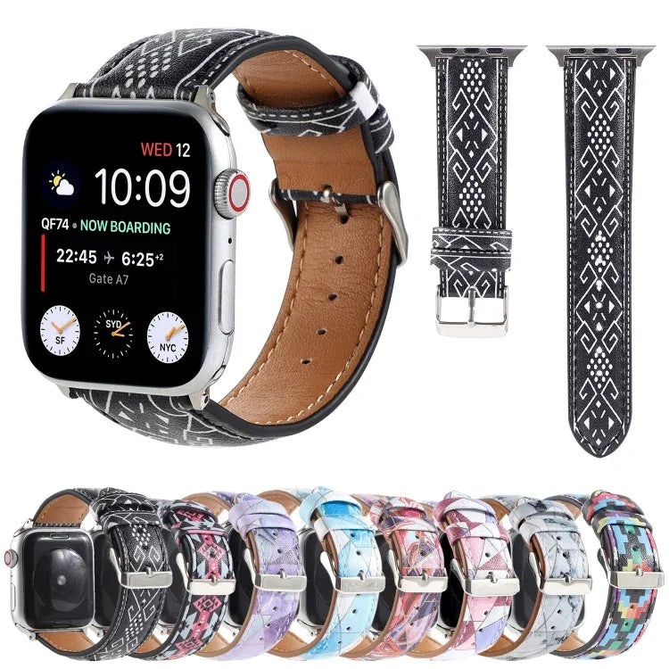 Correia de Relógio em Pele Estilo Étnico com Estampa Mármore Para Apple Watch Series 6 & SE &, 5 & 4 44mm / 3 & 2 & 1 42mm, 5 & 4 40mm / 3 & 2 & 1 38mm