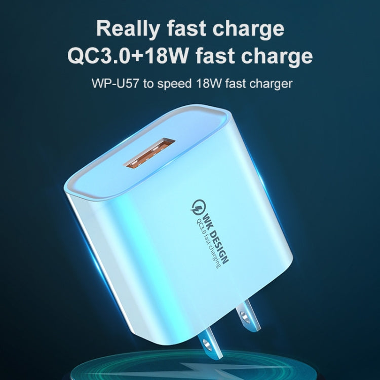 WK WP-U57 Carregador Rápido 18W Speed QC3.0 + Cabo de Dados USB para Type-C / USB-C, Ficha EUA