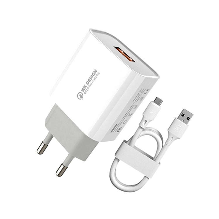 WK WP-U57 Max Carregador Rápido 18W Maxspeed QC3.0 + Cabo de Dados USB para 8 Pinos, Ficha EUA, Ficha UE