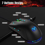 Rato Gaming Mecânico com Fios HXSJ A883, 7 Teclas, 6400DPI, Luz RGB