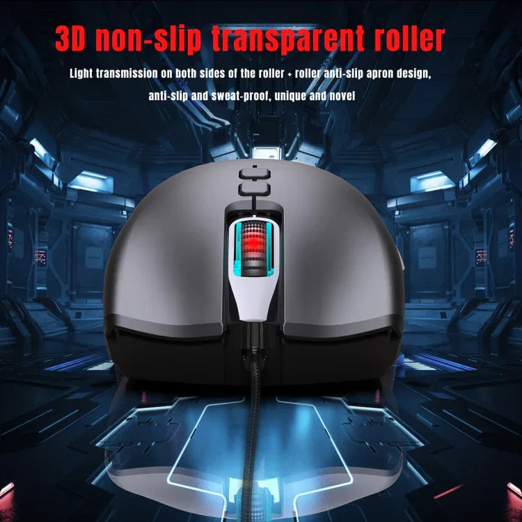 Rato Gaming Mecânico com Fios HXSJ A883, 7 Teclas, 6400DPI, Luz RGB