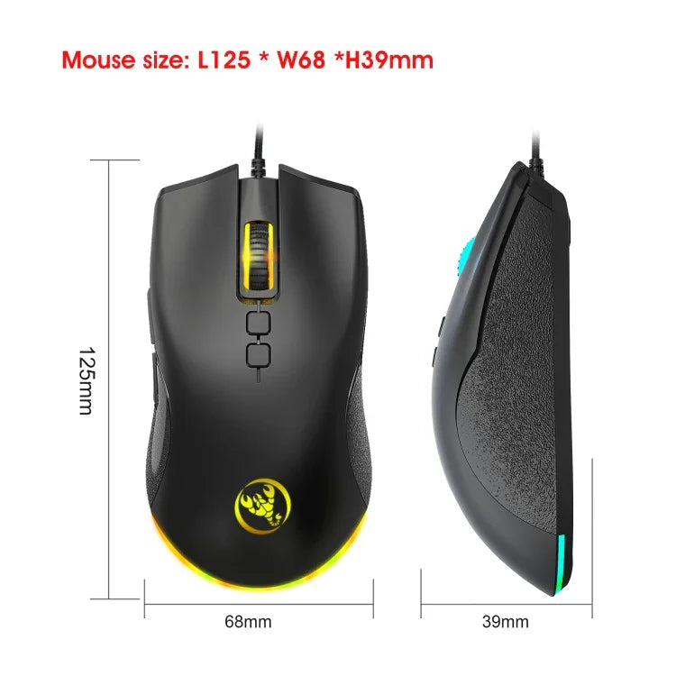 Rato Gaming Mecânico com Fios HXSJ A883, 7 Teclas, 6400DPI, Luz RGB