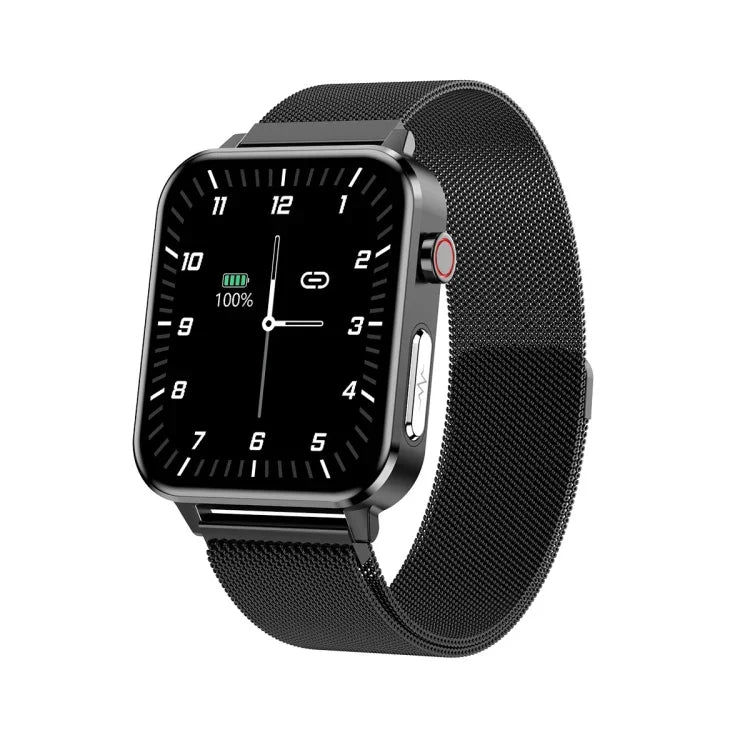 Relógio Inteligente E86 com Ecrã TFT Colorido de 1,7 polegadas, à Prova de Água IP68, Suporta Monitorização de Oxigénio no Sangue / Monitorização da Temperatura Corporal / Diagnóstico Médico por IA, Estilo: Correia de Aço, Correia de Aço (Preto)