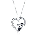 Colar Feminino Panda em Forma de Coração em Prata Esterlina S925, Panda