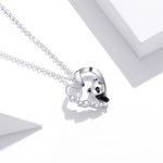 Colar Feminino Panda em Forma de Coração em Prata Esterlina S925, Panda