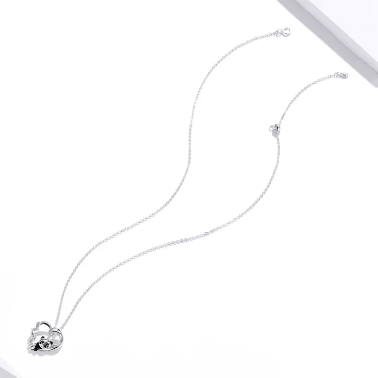 Colar Feminino Panda em Forma de Coração em Prata Esterlina S925, Panda