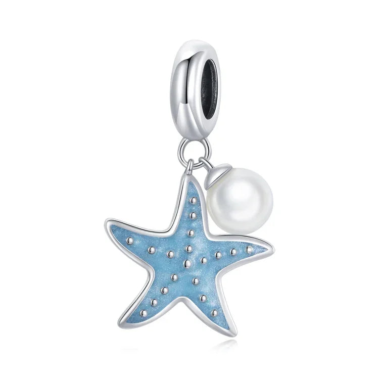 Pendente de Estrela-do-Mar em Prata Esterlina S925 para Pulseira e Colar DIY, Estrela-do-Mar