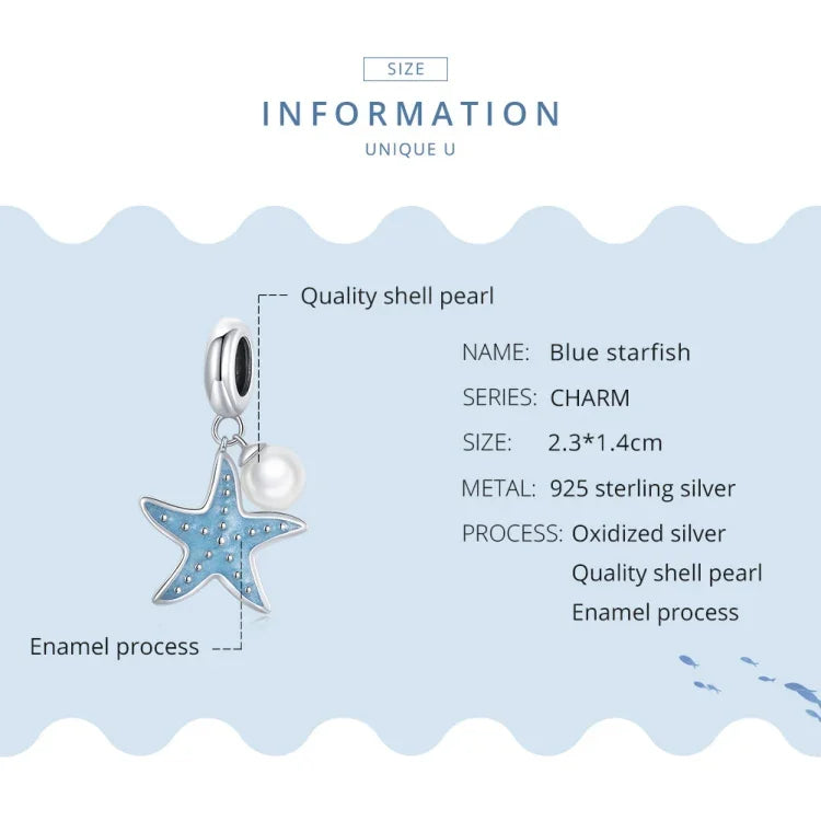 Pendente de Estrela-do-Mar em Prata Esterlina S925 para Pulseira e Colar DIY, Estrela-do-Mar