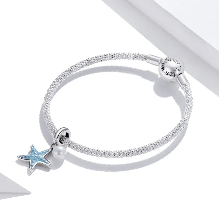 Pendente de Estrela-do-Mar em Prata Esterlina S925 para Pulseira e Colar DIY, Estrela-do-Mar