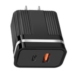 RSY Carregador de Viagem de Carregamento Rápido com Portas Duplas USB + USB-C / Type-C, Ficha US, Ficha EU
