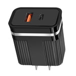 RSY Carregador de Viagem de Carregamento Rápido com Portas Duplas USB + USB-C / Type-C, Ficha US, Ficha EU
