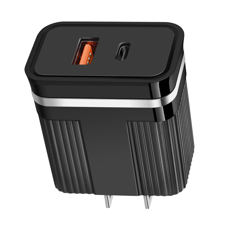 RSY Carregador de Viagem de Carregamento Rápido com Portas Duplas USB + USB-C / Type-C, Ficha US, Ficha EU