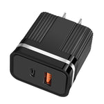 RSY Carregador de Viagem de Carregamento Rápido com Portas Duplas USB + USB-C / Type-C, Ficha US, Ficha EU