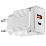 RSY Carregador de Viagem de Carregamento Rápido com Portas Duplas USB + USB-C / Type-C, Ficha US, Ficha EU