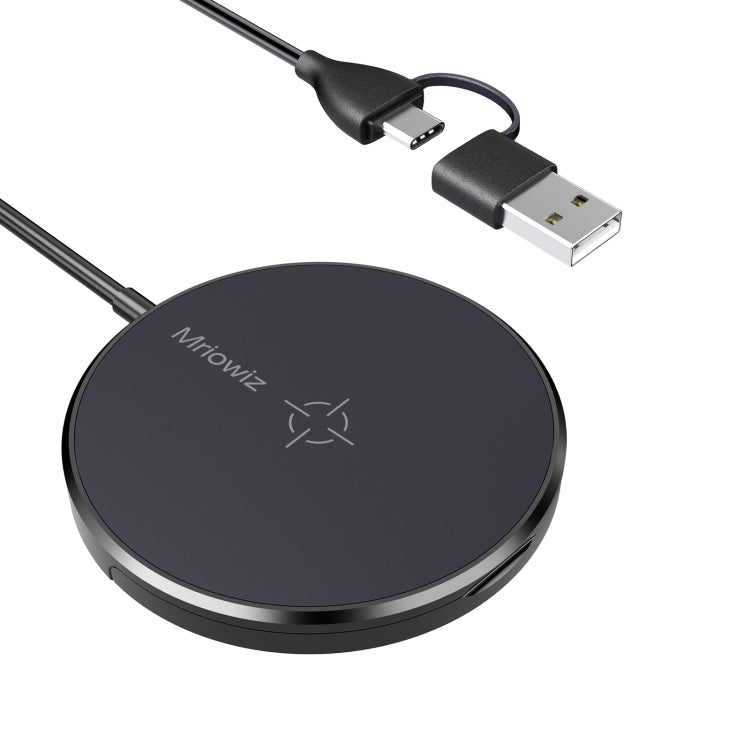 Mriowiz M-2001W Carregador Sem Fios Magnético MagSafe de 15W para Secretária para iPhone 12 Series, com Cabo de Dados USB + USB-C / Type-C e Suporte