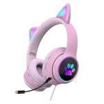 AKZ-022 Auscultadores Dobráveis com LED, Microfone, Design de Orelhas de Gato, Porta USB + 3,5mm