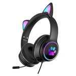 AKZ-022 Auscultadores Dobráveis com LED, Microfone, Design de Orelhas de Gato, Porta USB + 3,5mm