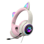 AKZ-022 Auscultadores Dobráveis com LED, Microfone, Design de Orelhas de Gato, Porta USB + 3,5mm