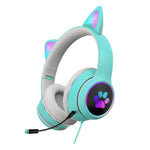 AKZ-022 Auscultadores Dobráveis com LED, Microfone, Design de Orelhas de Gato, Porta USB + 3,5mm