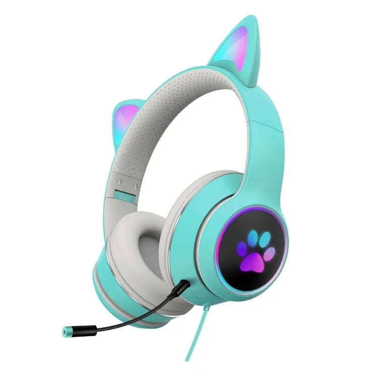 AKZ-022 Auscultadores Dobráveis com LED, Microfone, Design de Orelhas de Gato, Porta USB + 3,5mm