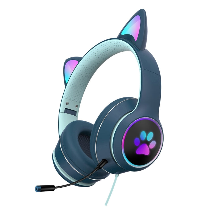 AKZ-022 Auscultadores Dobráveis com LED, Microfone, Design de Orelhas de Gato, Porta USB + 3,5mm