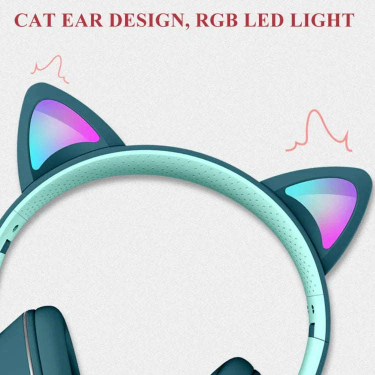 AKZ-022 Auscultadores Dobráveis com LED, Microfone, Design de Orelhas de Gato, Porta USB + 3,5mm