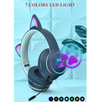 AKZ-022 Auscultadores Dobráveis com LED, Microfone, Design de Orelhas de Gato, Porta USB + 3,5mm