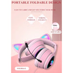 AKZ-022 Auscultadores Dobráveis com LED, Microfone, Design de Orelhas de Gato, Porta USB + 3,5mm