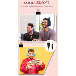AKZ-022 Auscultadores Dobráveis com LED, Microfone, Design de Orelhas de Gato, Porta USB + 3,5mm