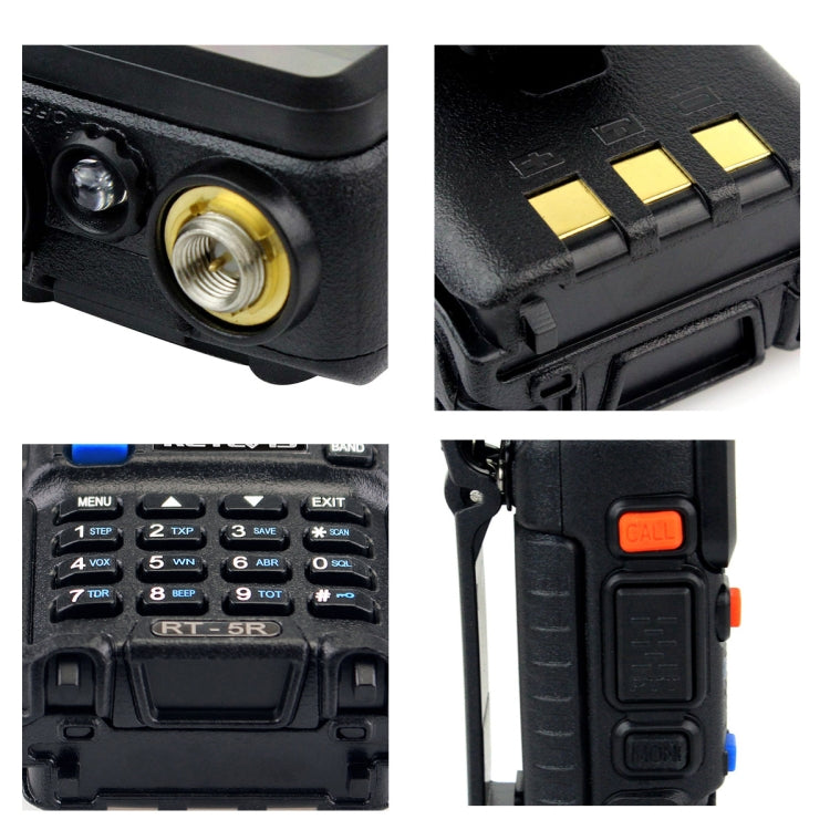 Walkie Talkie Portátil RETEVIS RT-5R 400-520MHz + 136-174MHz 128 Canais USB de Dois Segmentos, USB, Ficha EU, Ficha UK