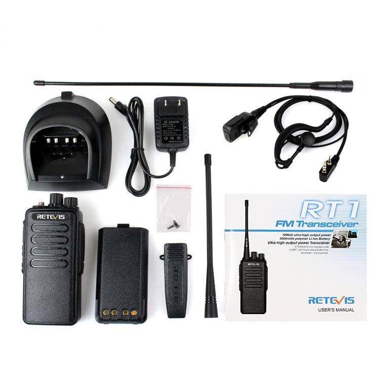 Walkie Talkie Portátil RETEVIS RT1 10W UHF 400-520MHz 16 Canais, RT1 400-520MHz Ficha US, RT1 400-520MHz Ficha EU