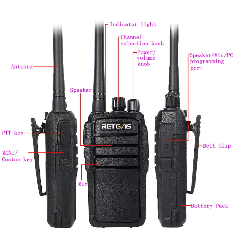 1 Par RETEVIS RT21 2.5W Frequência US 400-480MHz 16CH Walkie Talkie Portátil, Ficha US, RT21 Ficha US