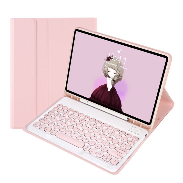 YT11B Capa de couro destacável com textura de pele Candy Color, teclas arredondadas e teclado Bluetooth para iPad Air 4 2020 / Air 5 2022 / Pro 11 polegadas 2022 / 2021 / 2020 / 2018 (Branco Gelo), Para iPad Air 11 2024 / 2025 / Air 2020 10.9