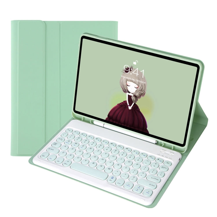 YT11B Capa de couro destacável com textura de pele Candy Color, teclas arredondadas e teclado Bluetooth para iPad Air 4 2020 / Air 5 2022 / Pro 11 polegadas 2022 / 2021 / 2020 / 2018 (Branco Gelo), Para iPad Air 11 2024 / 2025 / Air 2020 10.9