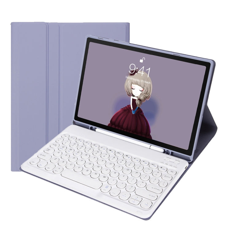 YT11B Capa de couro destacável com textura de pele Candy Color, teclas arredondadas e teclado Bluetooth para iPad Air 4 2020 / Air 5 2022 / Pro 11 polegadas 2022 / 2021 / 2020 / 2018 (Branco Gelo), Para iPad Air 11 2024 / 2025 / Air 2020 10.9