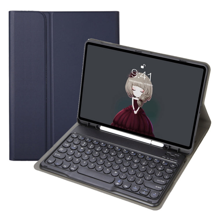 YA098B Detachable Lambskin Texture Round Keycap Bluetooth Keyboard Leather Case with Pen Slot & Stand, For iPad Air 5 / 4 10.9 inch 2020 / Pro 11 inch 2020 / 2018, For iPad 10.2 (2020) & (2019) / Air 3 10.5 inch / Pro 10.5 inch                         ...