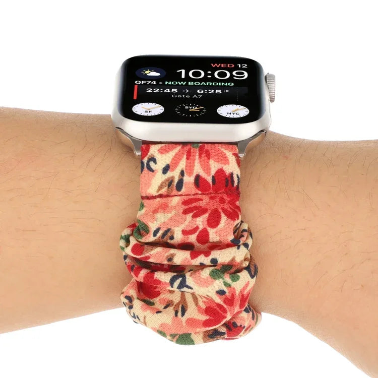 Correia de Relógio em Tecido com Anel de Cabelo com Padrão de Borboleta, Para Apple Watch Ultra 49mm / Série 8&7 45mm / SE 2&6&SE&5&4 44mm / 3&2&1 42mm, Para Apple Watch Série 8&7 41mm / SE 2&6&SE&5&4 40mm / 3&2&1 38mm