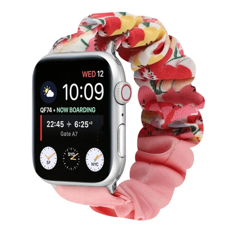 Correia de Relógio em Tecido com Anel de Cabelo com Padrão de Borboleta, Para Apple Watch Ultra 49mm / Série 8&7 45mm / SE 2&6&SE&5&4 44mm / 3&2&1 42mm, Para Apple Watch Série 8&7 41mm / SE 2&6&SE&5&4 40mm / 3&2&1 38mm
