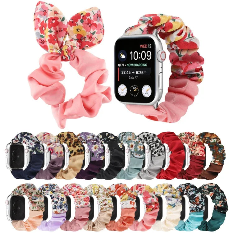 Correia de Relógio em Tecido com Anel de Cabelo com Padrão de Borboleta, Para Apple Watch Ultra 49mm / Série 8&7 45mm / SE 2&6&SE&5&4 44mm / 3&2&1 42mm, Para Apple Watch Série 8&7 41mm / SE 2&6&SE&5&4 40mm / 3&2&1 38mm