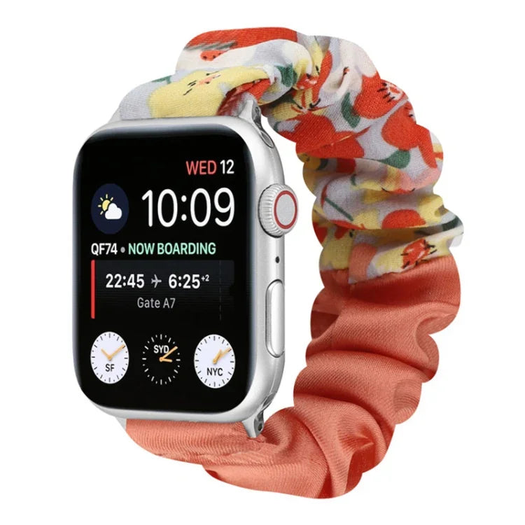 Correia de Relógio em Tecido com Anel de Cabelo com Padrão de Borboleta, Para Apple Watch Ultra 49mm / Série 8&7 45mm / SE 2&6&SE&5&4 44mm / 3&2&1 42mm, Para Apple Watch Série 8&7 41mm / SE 2&6&SE&5&4 40mm / 3&2&1 38mm