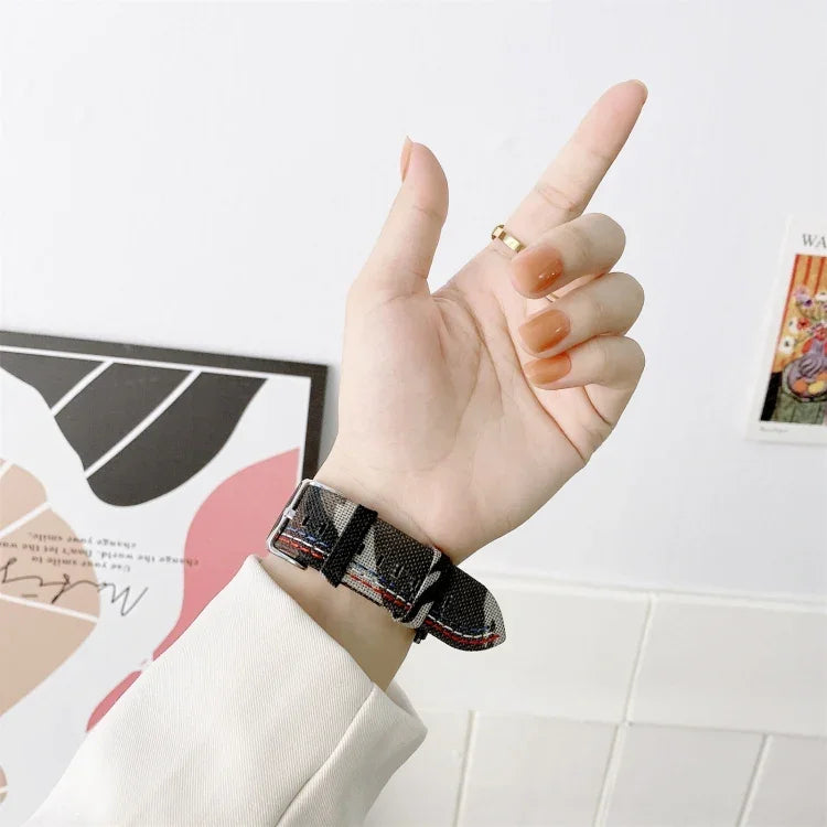 Correia de Substituição em Lona com Três Linhas, Para Apple Watch Série 7  41mm / & 6 & SE & 5 & 4 40mm, Para Apple Watch Série  7  45mm / & 6 & SE & 5 & 4 44mm