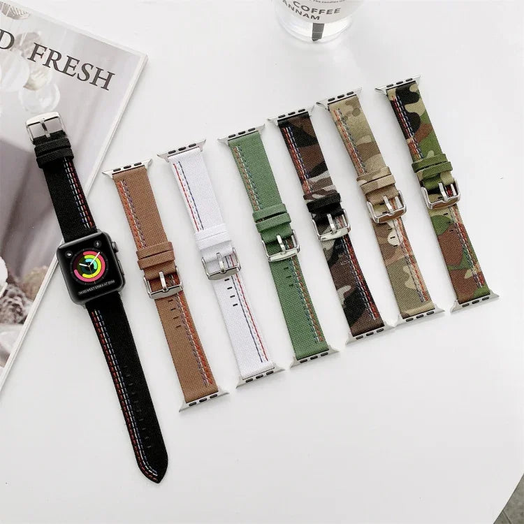 Correia de Substituição em Lona com Três Linhas, Para Apple Watch Série 7  41mm / & 6 & SE & 5 & 4 40mm, Para Apple Watch Série  7  45mm / & 6 & SE & 5 & 4 44mm