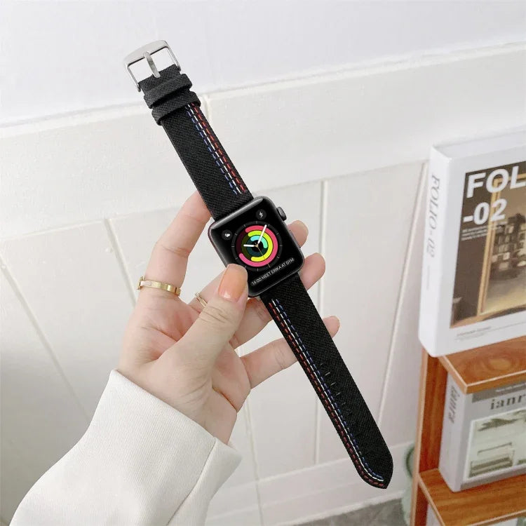 Correia de Substituição em Lona com Três Linhas, Para Apple Watch Série 7  41mm / & 6 & SE & 5 & 4 40mm, Para Apple Watch Série  7  45mm / & 6 & SE & 5 & 4 44mm